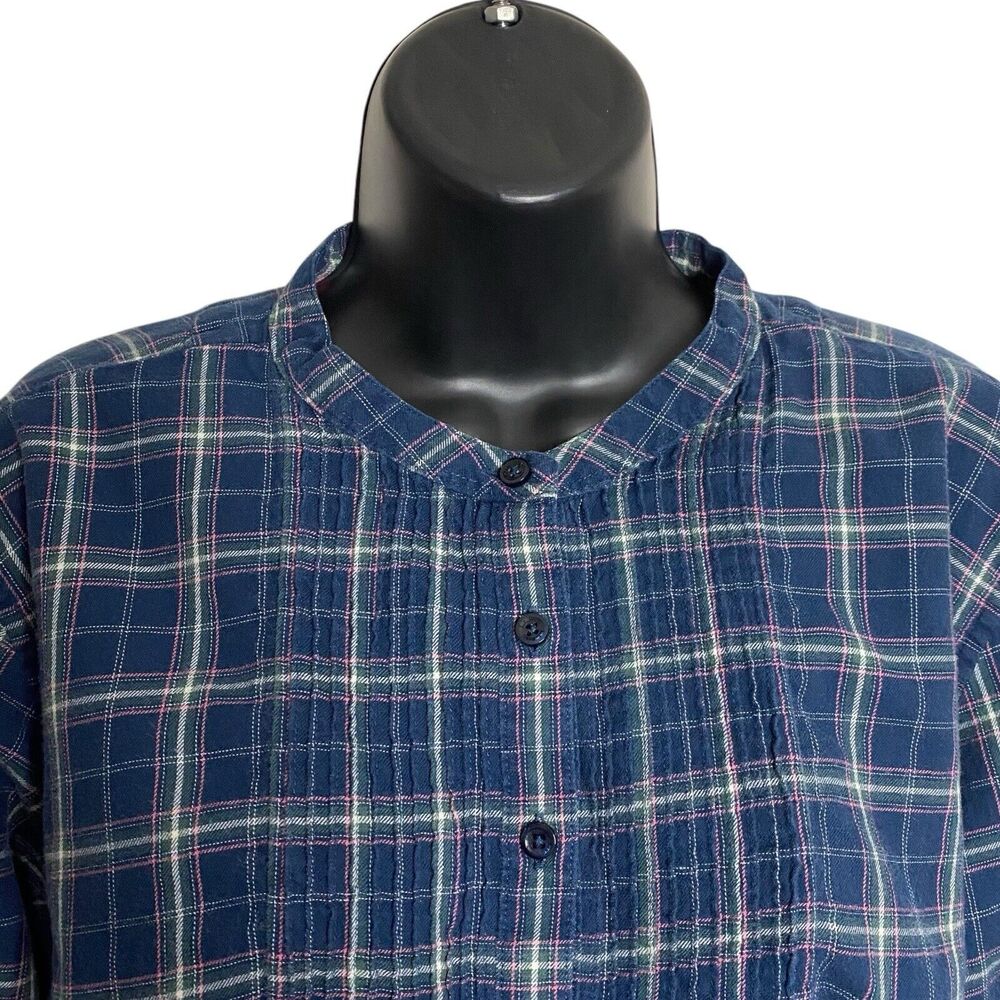 Vtg LL Bean Shirt Womens Large Lightweight Flannel Plaid Pintuck Western Cottage